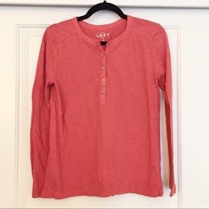 Loft Coral Cotton Henley Blouse